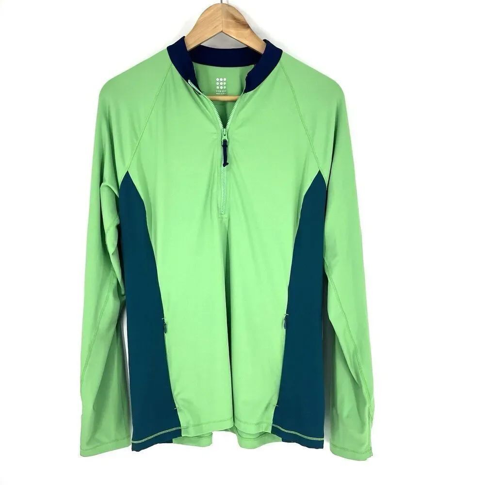 Title Nine Sunbuster 1/4 Zip Pullover Top Size Large Womens Green Thumbholes